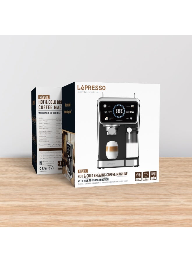 ليبرسو ماكينة تحضير القهوة الساخنة والباردة مع وظيفة رغوة الحليب، شاشة رقمية للوقت ودرجة الحرارة مع التحكم باللمس، ضغط 20 بار، سعة خزان الماء 1.5 لتر وخزان الحليب 500 مل - أسود - Image 5