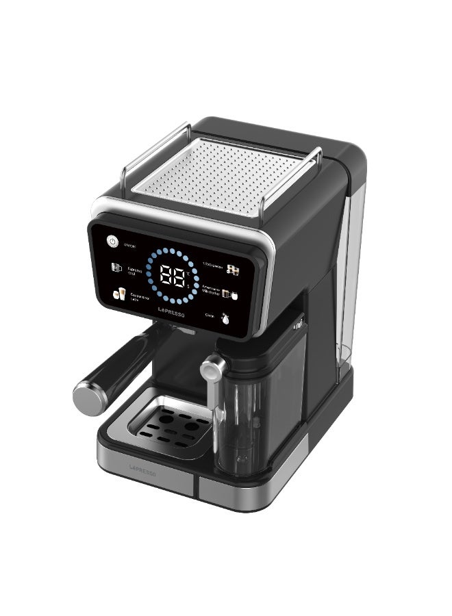 ليبرسو ماكينة تحضير القهوة الساخنة والباردة مع وظيفة رغوة الحليب، شاشة رقمية للوقت ودرجة الحرارة مع التحكم باللمس، ضغط 20 بار، سعة خزان الماء 1.5 لتر وخزان الحليب 500 مل - أسود - Image 3