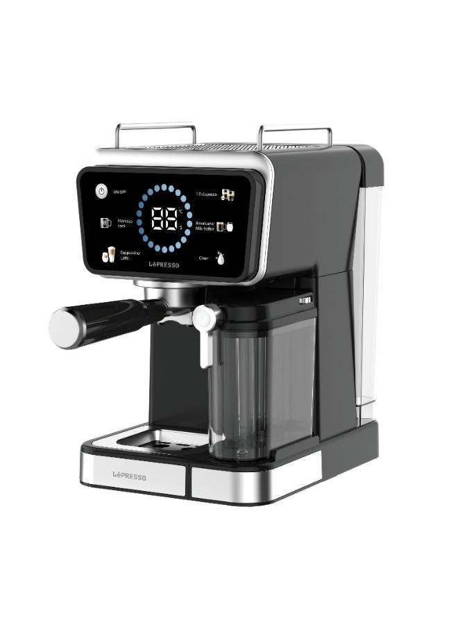 ليبرسو ماكينة تحضير القهوة الساخنة والباردة مع وظيفة رغوة الحليب، شاشة رقمية للوقت ودرجة الحرارة مع التحكم باللمس، ضغط 20 بار، سعة خزان الماء 1.5 لتر وخزان الحليب 500 مل - أسود - Image 2