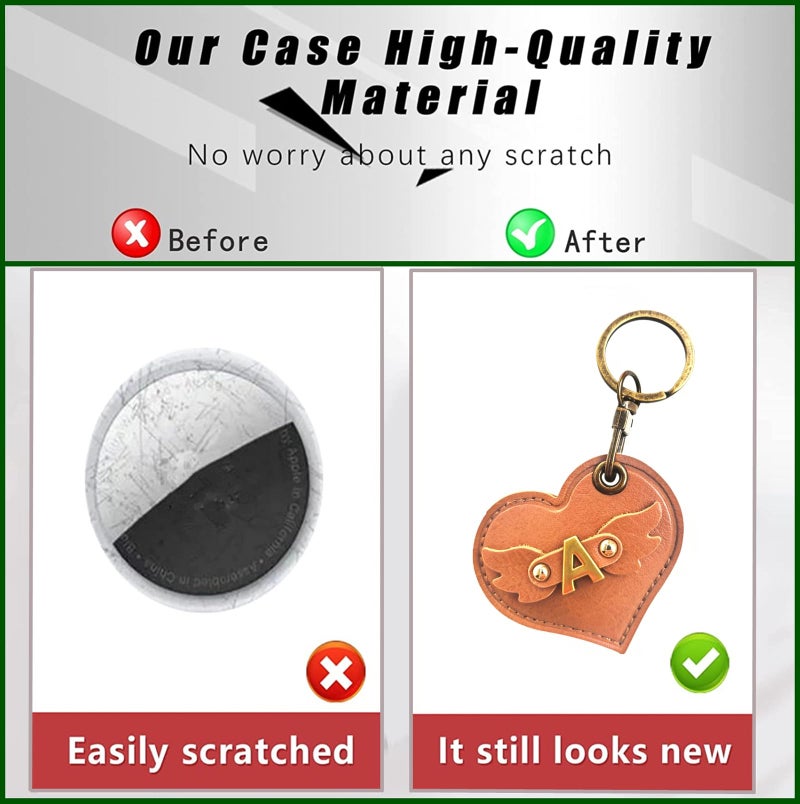 BORKUANA Initial Letter Leather Alphabet Keychain Holder Case Compatible with AirTag,Cute Protective Air Tag Cover with Bronze Keyring,Anti-Scratch Finder GPS Tracker Case for Pets Keys Wallet Luggage(K) - Image 3