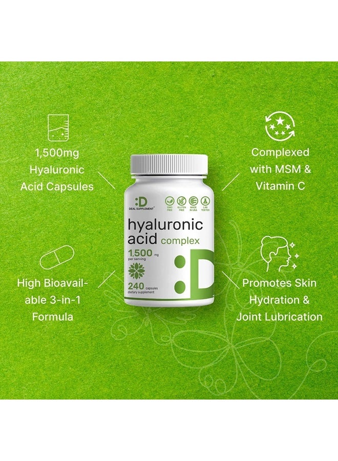 Eagleshine Vitamins مكملات حمض الهيالورونيك 1,500*ملغ – 240* كبسولة، مع MSM وفيتامين C – نقي 95% | غير معدل وراثيًا + HA نباتي – يدعم صحة المفاصل والعظام والأنسجة الضامة وترطيب البشرة - Image 4