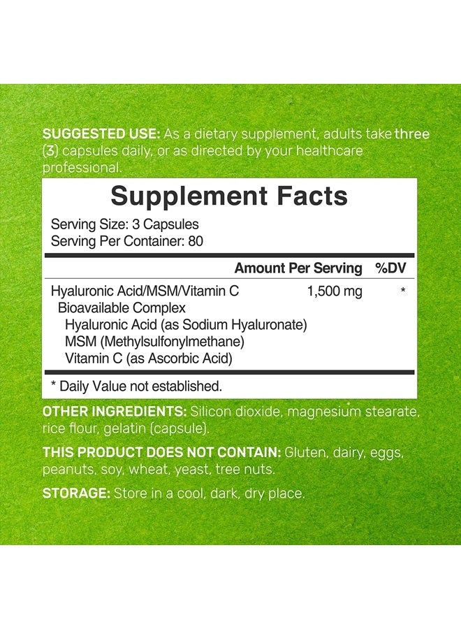 Eagleshine Vitamins مكملات حمض الهيالورونيك 1,500*ملغ – 240* كبسولة، مع MSM وفيتامين C – نقي 95% | غير معدل وراثيًا + HA نباتي – يدعم صحة المفاصل والعظام والأنسجة الضامة وترطيب البشرة - Image 2