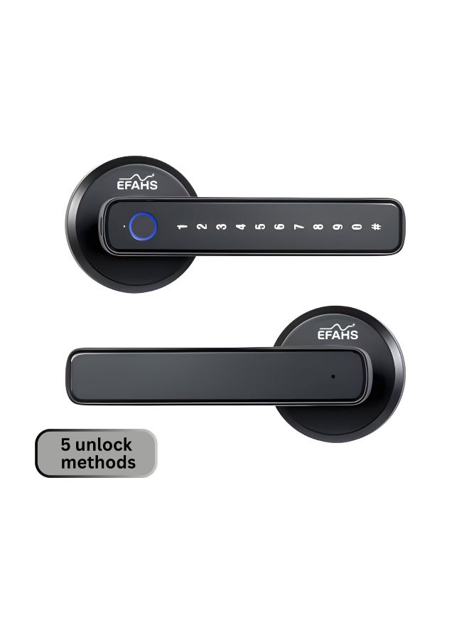 EFAHS Smart Door Lock WiFi Fingerprint Digital Lock | Keyless Entry Handle with App Control, RF Card, Password & Mechanical Key | Home Security Door Lock Black - Image 1