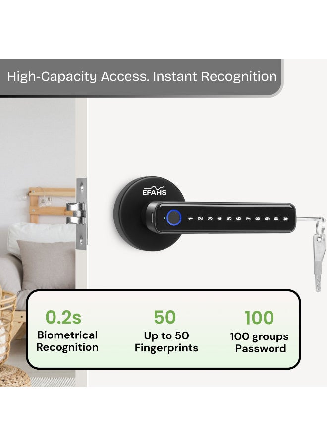 EFAHS Smart Door Lock WiFi Fingerprint Digital Lock | Keyless Entry Handle with App Control, RF Card, Password & Mechanical Key | Home Security Door Lock Black - Image 5