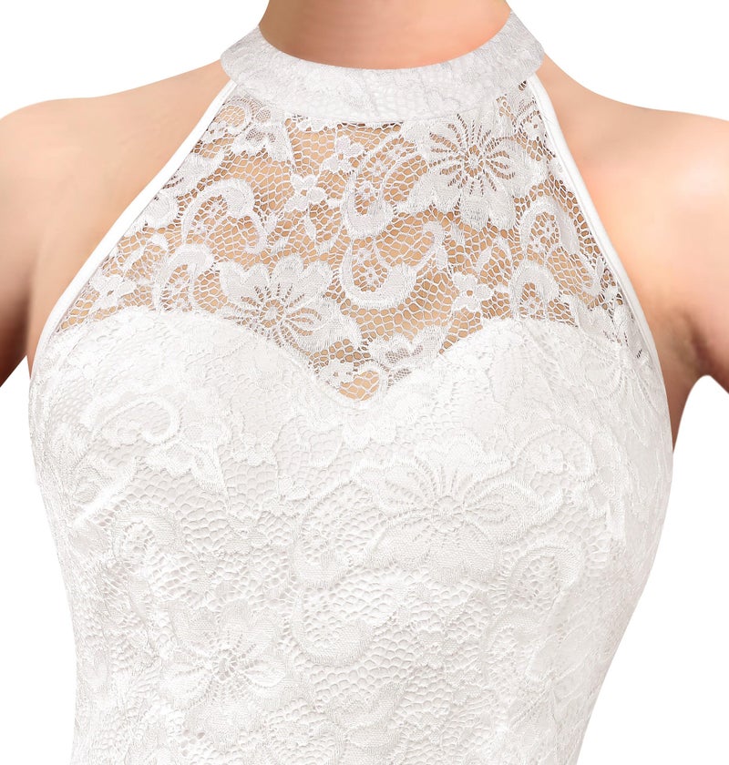VFSHOW Womens Elegant Halter High Slit Formal Wedding Guest Maxi Long Dress 2023 Prom Sweetheart Neck Lace Cocktail Evening Gown (Ivory, Medium) 10625 WHT M - Image 4