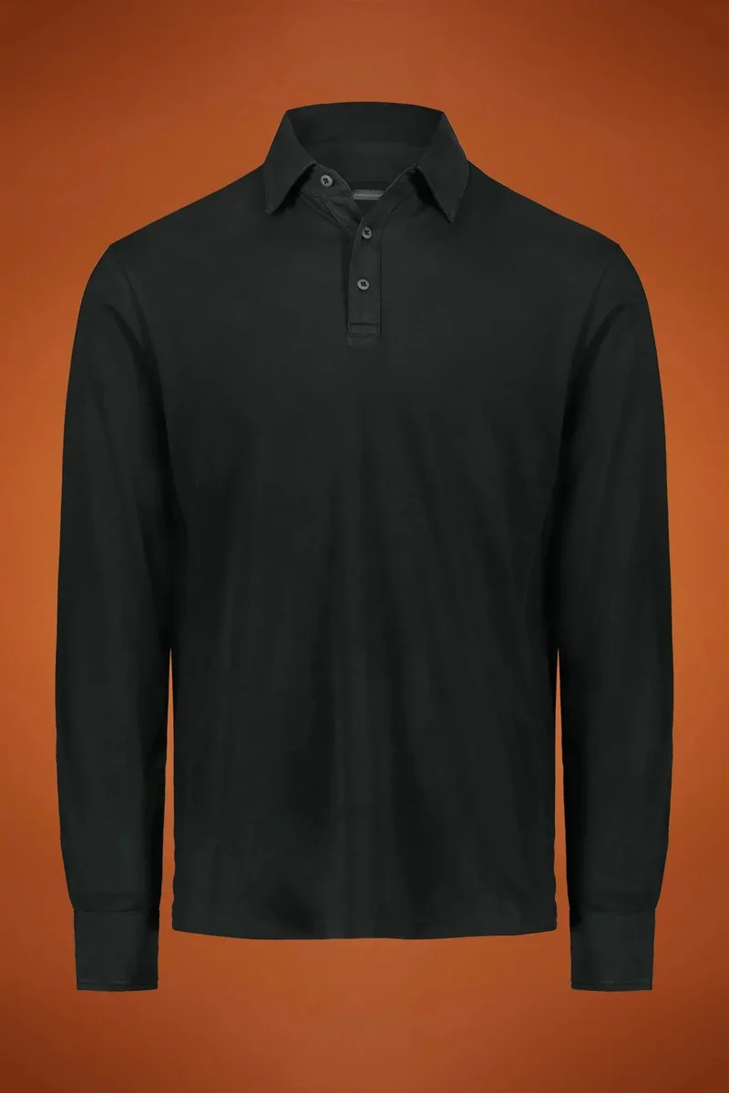 دوبل غانغر Men's long sleeve polo shirt 100% cotton regular fit - Forest Green