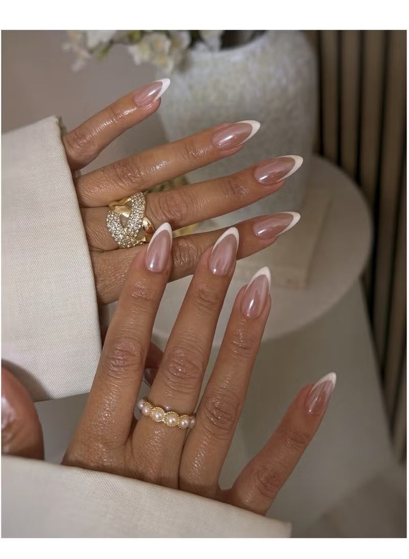 GlamKit Press on nails 24PCS, Minimalist French White Short Almond-Shaped High-Quality Wearable Nails, Fashionable Coated Design Reusable False Nails, Perfectly Showcasing Elegant Temperament and Individual Charm in Nail Art Choice.Fake Acrylic Nails With Glue Kit. - Image 1