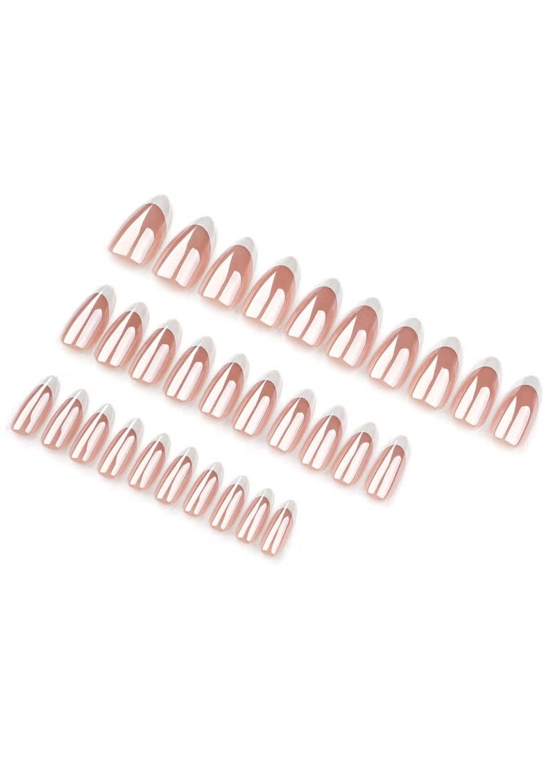 GlamKit Press on nails 24PCS, Minimalist French White Short Almond-Shaped High-Quality Wearable Nails, Fashionable Coated Design Reusable False Nails, Perfectly Showcasing Elegant Temperament and Individual Charm in Nail Art Choice.Fake Acrylic Nails With Glue Kit. - Image 5