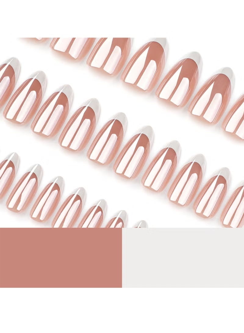 GlamKit Press on nails 24PCS, Minimalist French White Short Almond-Shaped High-Quality Wearable Nails, Fashionable Coated Design Reusable False Nails, Perfectly Showcasing Elegant Temperament and Individual Charm in Nail Art Choice.Fake Acrylic Nails With Glue Kit. - Image 4