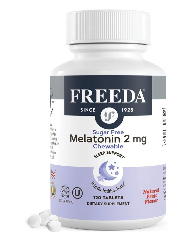 Freeda Chewable Melatonin - Kosher 2mg Melatonin Chewables - Melatonin for Adults & Kids Melatonin Natural Sleep Aid for Adults - Melatonin Vegan Supplement Tablets, Gummies Alternative (120 Count) - Image 1