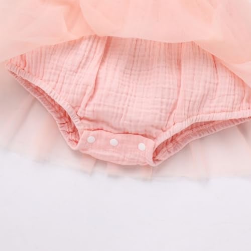 ODOLDI Baby Girls 1st Birthday Outfit Spaghetti Straps Romper Tutu Dress Headband One Year Old Party Cake Smash Photoshoot Outfits Light Pink 6-12 Months - Image 5