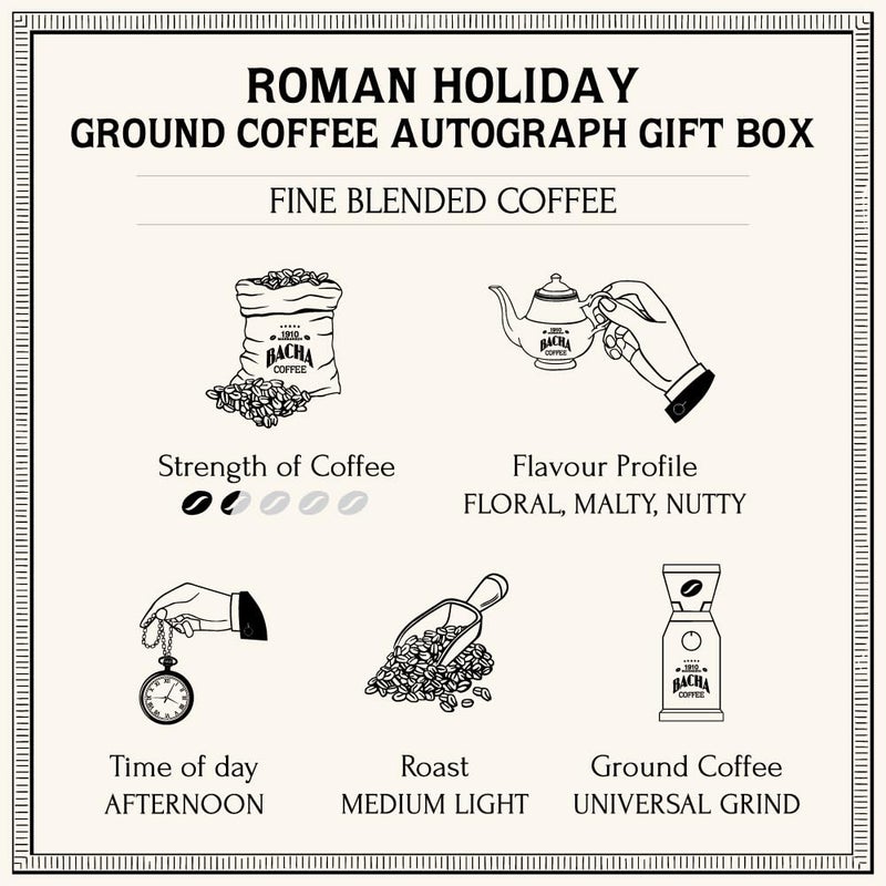 Bacha Coffee | Roman Holiday Fine Blended, Ground Beans, Medium Light Roast, 100% Arabica Specialty Coffee, 250g Autograph Collection, Gift Box - Image 3