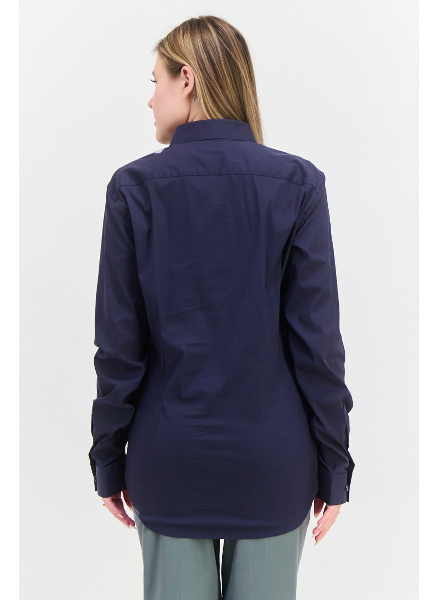 Theory Women Pointed Collar Long Sleeve Solid Shirt, Navy  - Image 2
