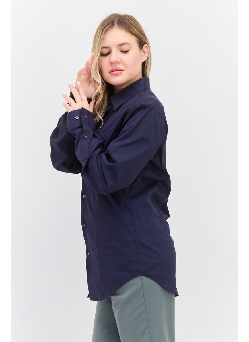 Theory Women Pointed Collar Long Sleeve Solid Shirt, Navy  - Image 4