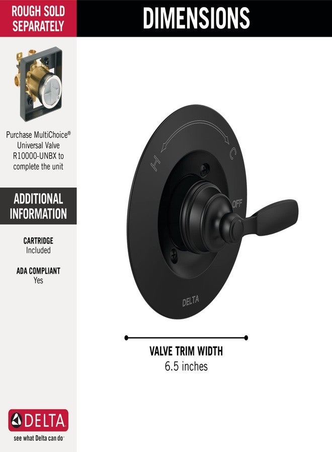 Delta Woodhurst 14 Series Single-Function Valve Trim Kit, Matte Black Handle Set for Shower Faucet System, Matte Black T14032-BL (Valve Not Included) - Image 3