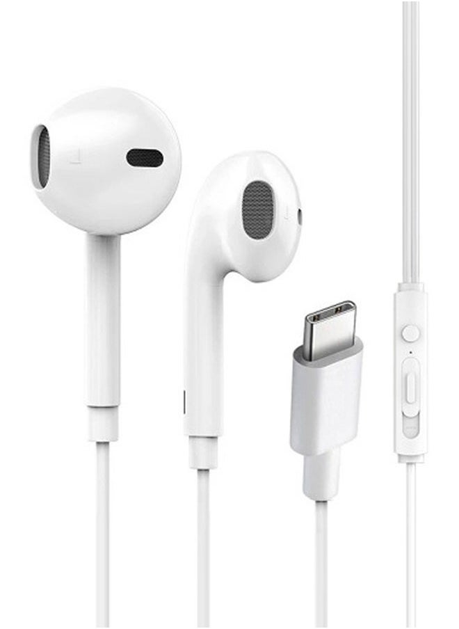 Generic Type-C Line Control Earphone with Mic High-quality Lossless Audio Earphone for Smart Phone Headphone White  - Image 1