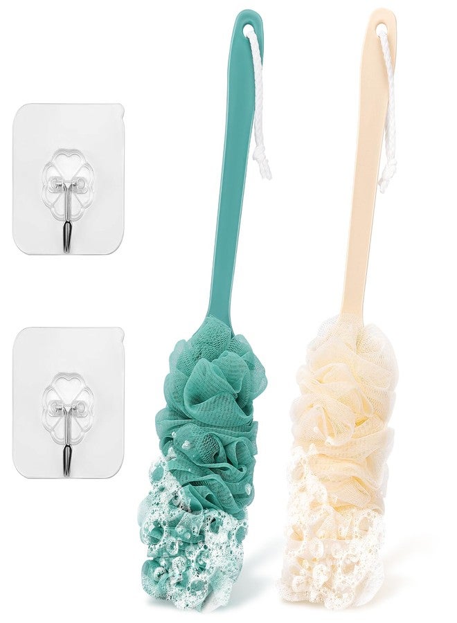 NICEMOVIC 2Pack Back Scrubber for Shower Loofah with Long Handle, Shower Brush for Body, 17″ Loofah on a Stick for Men Women Bathing Accessories, Scrubber Sponge for Exfoliating Bath Brushes (Beige & Green) - Image 1
