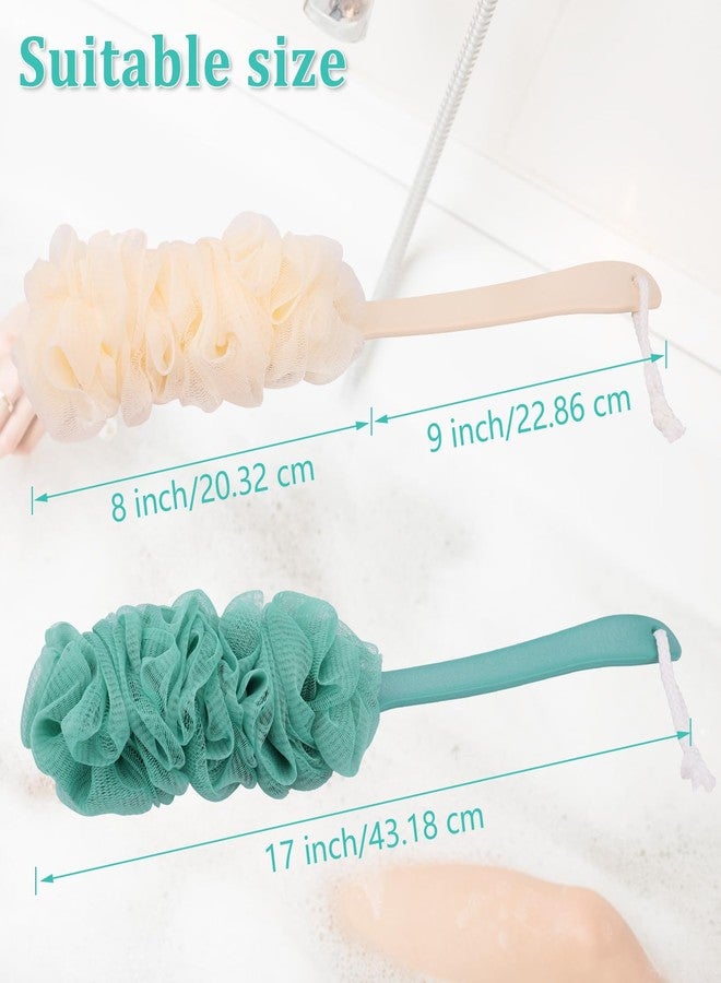 NICEMOVIC 2Pack Back Scrubber for Shower Loofah with Long Handle, Shower Brush for Body, 17″ Loofah on a Stick for Men Women Bathing Accessories, Scrubber Sponge for Exfoliating Bath Brushes (Beige & Green) - Image 2
