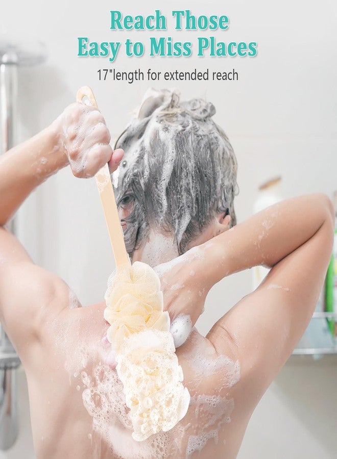 NICEMOVIC 2Pack Back Scrubber for Shower Loofah with Long Handle, Shower Brush for Body, 17″ Loofah on a Stick for Men Women Bathing Accessories, Scrubber Sponge for Exfoliating Bath Brushes (Beige & Green) - Image 3