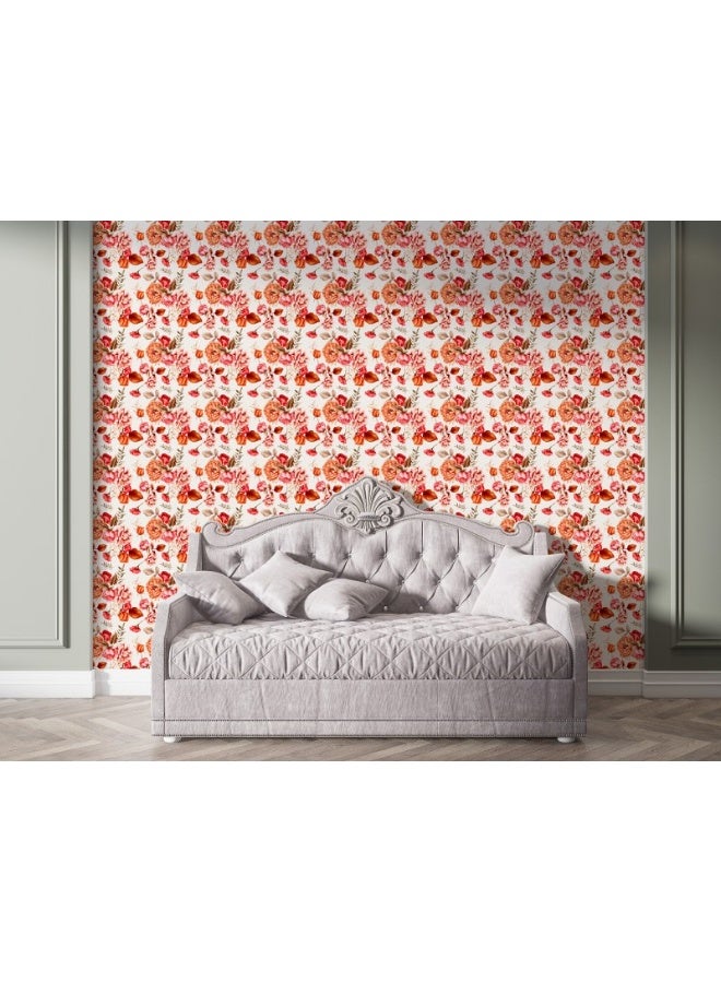 Home Gallery Red Tropical Flowers  Fabric Wallpaper Covers An Area ​​Up To 4.2Mx3M With Adhesive  And Smoothing Tool - Image 1