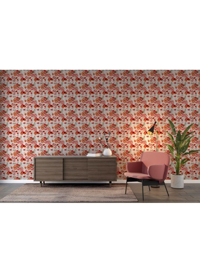 Home Gallery Red Tropical Flowers  Fabric Wallpaper Covers An Area ​​Up To 4.2Mx3M With Adhesive  And Smoothing Tool - Image 5