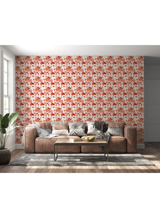Home Gallery Red Tropical Flowers  Fabric Wallpaper Covers An Area ​​Up To 4.2Mx3M With Adhesive  And Smoothing Tool - Image 2