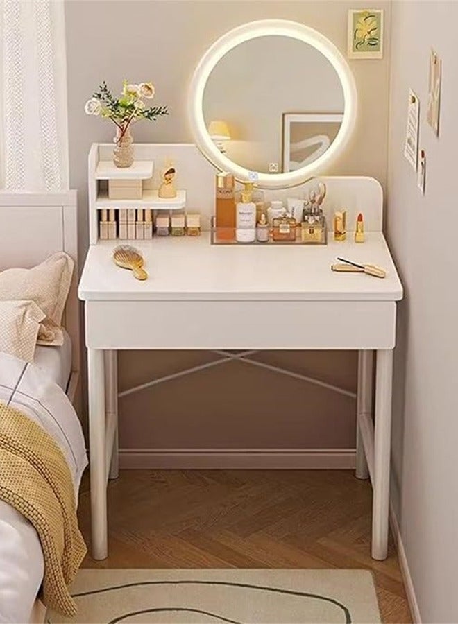 Generic Vanity Desk, Makeup Dressing Table Vanity Bench with Adjustable Lighted LED Mirror, Multifunctional Dresser Makeup Storage Cabinet with Drawer for Women and Girls, White 60cm  - Image 1