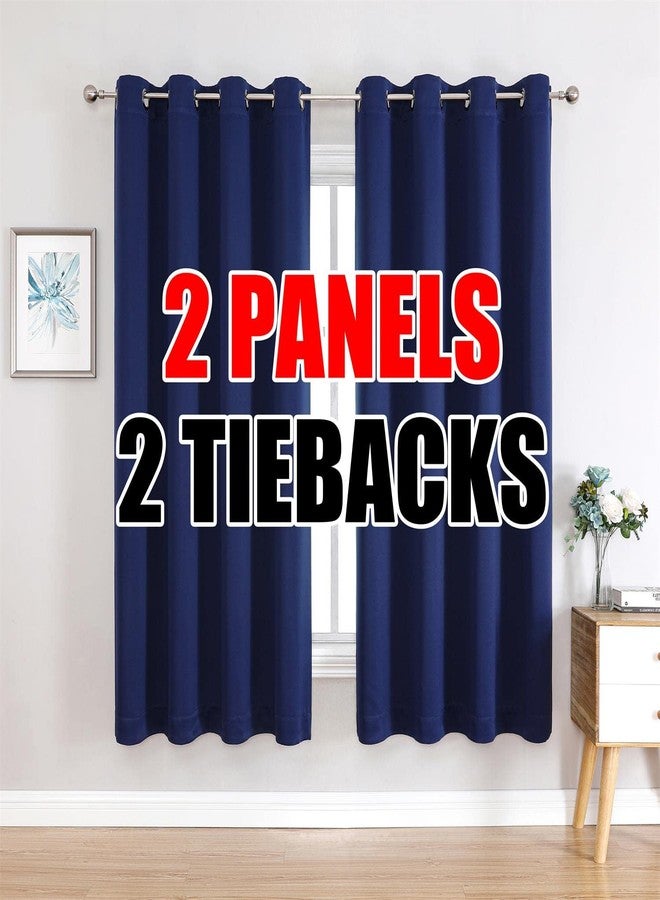 MIUCO 2 Panels Room Darkening Thermal Insulated Grommet Window Blackout Curtains for Bedroom 63 Inches Long Navy Blue - Image 1