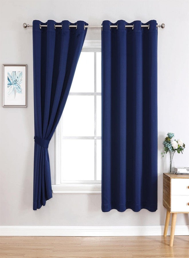 MIUCO 2 Panels Room Darkening Thermal Insulated Grommet Window Blackout Curtains for Bedroom 63 Inches Long Navy Blue - Image 2