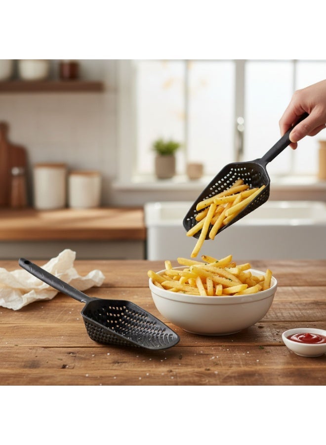 Bosfor Draining and Serving Scoop for Fried Foods, Manual Oil Strainer for Potatoes and Fried Foods, Non-Stick, 2 Pcs Set 34cm - Image 1
