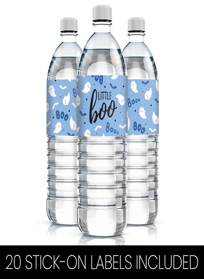 DISTINCTIVS Blue A Little Boo is Almost Due Boy Baby Shower Water Bottle Labels, Halloween Baby Shower Waterproof Stickers for Water Bottles - 20 Count - Image 5