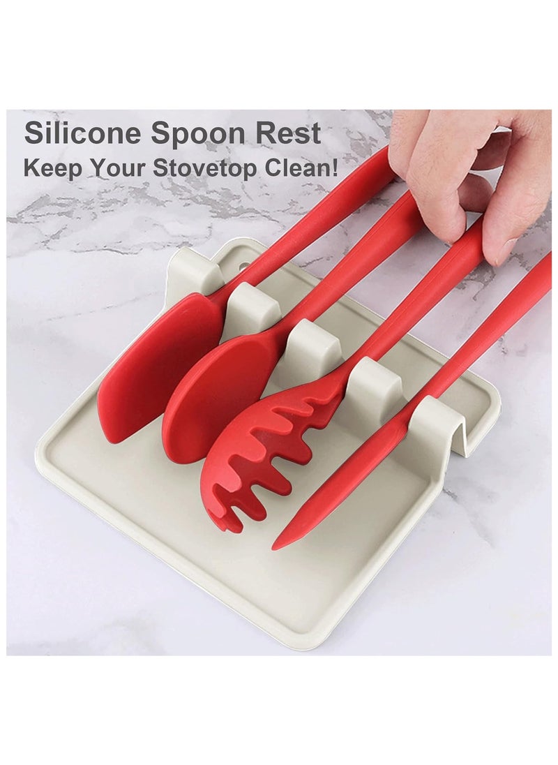 Beauenty - Silicone Utensil Rest - BPA-Free, Durable Spoon Rest with Drip Pad - Heat-Resistant Spoon Rest for Stove Top - Spoon Rest for Kitchen Counter(Off-white) - Image 1