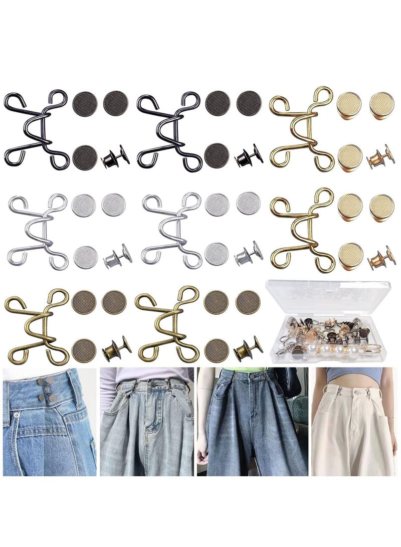 Adjustable Waist Buckle Extender Set 8 Set 4 Style Jean Button Pins No Sewing Required Pants Clips for Waist Pant Waist Tightener for Jeans Dress Perfect Fit Instant Button - Image 1
