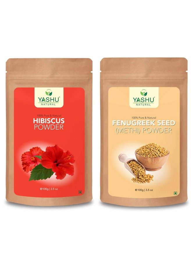 YASHU Pure & Organic Hibiscus & Fenugreek Seed (Methi Dana) Powder for Hair Conditioning | Combo Pak for Dry & Damaged Hair (200 g) - Image 2