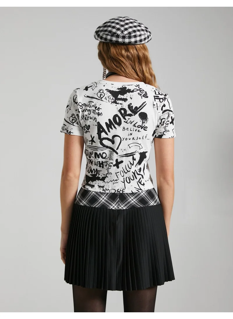 كوتون Printed T-Shirt Short Sleeve Crew Neck Ribbed