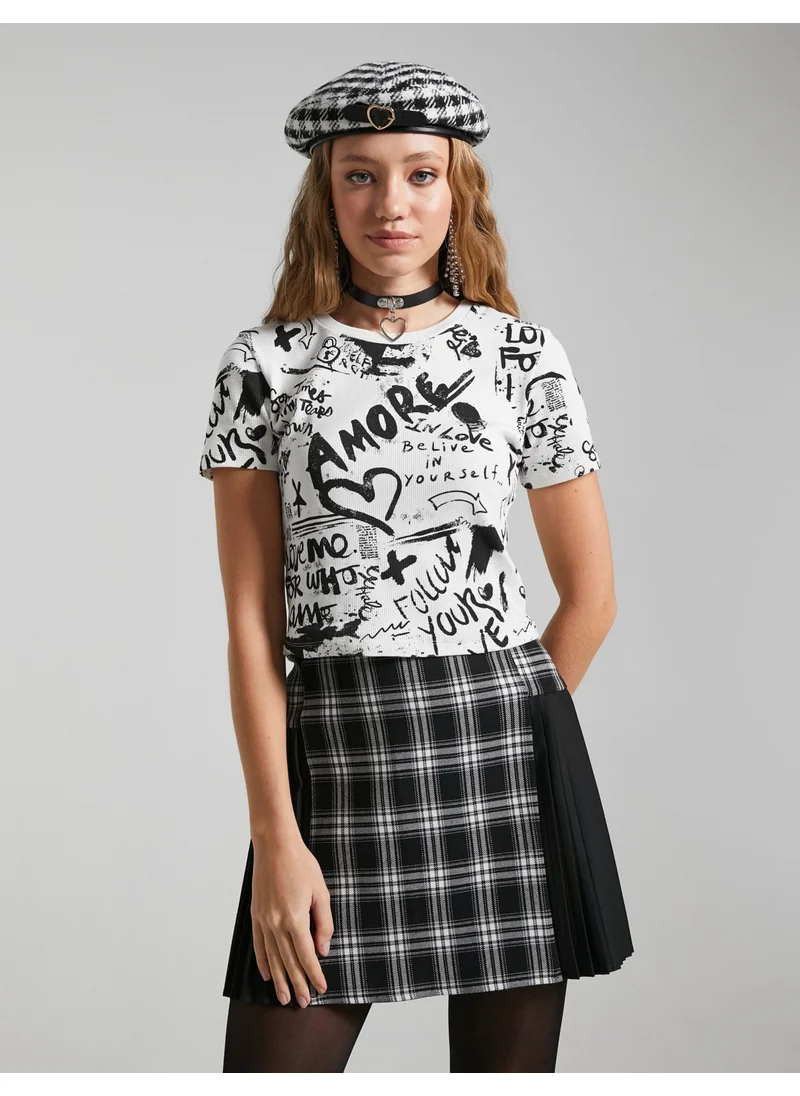 كوتون Printed T-Shirt Short Sleeve Crew Neck Ribbed