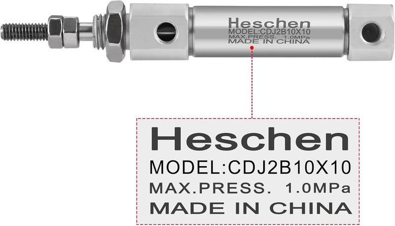 Heschen Stainless Steel Slim Air Pneumatic Cylinder, CDJ2B 10-10, M5 Port, 10mm Bore, 10mm Stroke, Double Acting Single Rod - Image 3