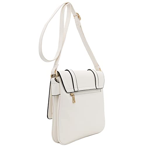 ALYSSA Double Compartment Large Flapover Crossbody Bag (White) - Image 3