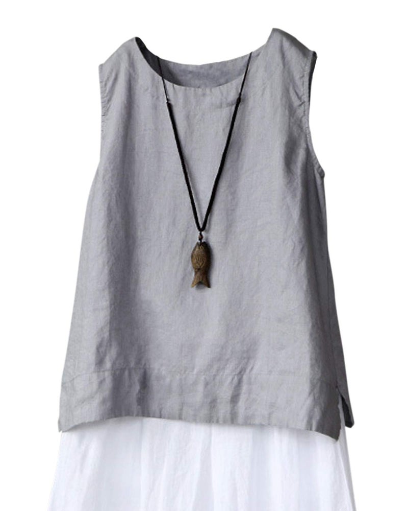 IXIMO Womens 100 Linen Sleeveless Tank Tops Summer Shirts Casual Blouses Gray2 L