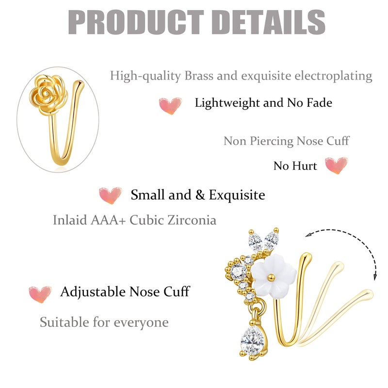 PLOMFOV 16Pcs Fake Nose Ring for Women African Nose Cuffs Faux Clip on Dangling Nose Ring Cuffs for Non Pierced Nose Gold Tone - Image 2