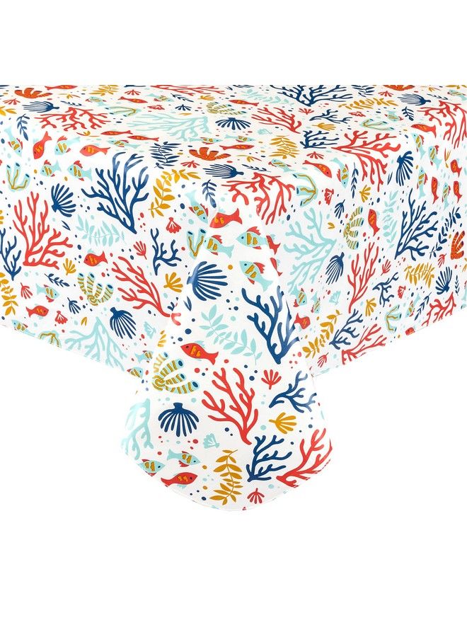 Newbridge Under The Sea Coastal Flannel Backed Vinyl Tablecloth Colorful Tropical Fish And Coral Print Vinyl Tablecloth With Flannel Backing 52 In X 52 In Square - Image 1