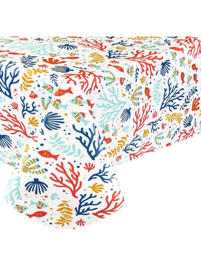Newbridge Under The Sea Coastal Flannel Backed Vinyl Tablecloth Colorful Tropical Fish And Coral Print Vinyl Tablecloth With Flannel Backing 52 In X 52 In Square - Image 4