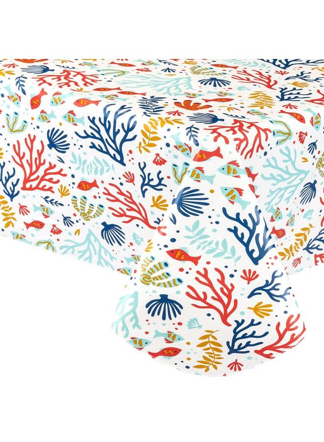 Newbridge Under The Sea Coastal Flannel Backed Vinyl Tablecloth Colorful Tropical Fish And Coral Print Vinyl Tablecloth With Flannel Backing 52 In X 52 In Square - Image 5