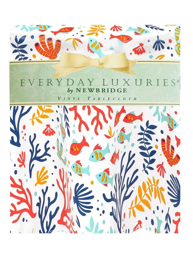 Newbridge Under The Sea Coastal Flannel Backed Vinyl Tablecloth Colorful Tropical Fish And Coral Print Vinyl Tablecloth With Flannel Backing 52 In X 52 In Square - Image 3