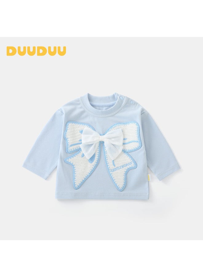 Duuduu Girls' Long Sleeve T-shirt Toddler Top Children's Baby Infant Crew Neck Base Shirt Outwear Blue 110 - Image 1