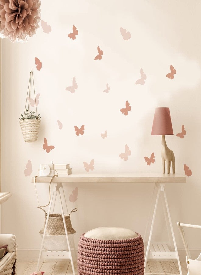 Alwayspon 48Pcs Pink Butterfly Boho Art Wall Decals, Peel and Stick Wall Stickers for Living Nursery Room Bedroom Wall Decor - Image 1