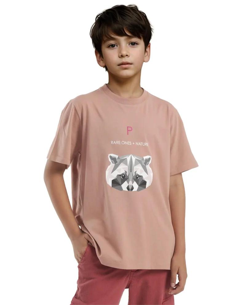 Rare Ones Rare Ones Kids Nito Orange Cotton Half Sleeves Crew Neck Regular Fit Animal Print T-Shirt