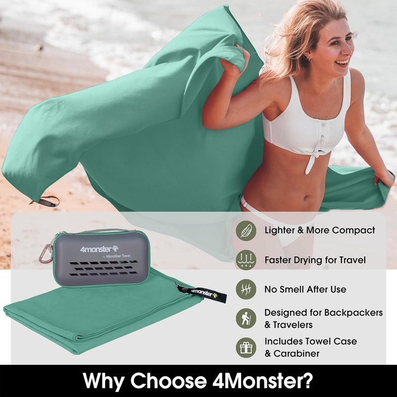 4Monster Camping Towels Super Absorbent, Fast Drying Microfiber Travel Towel, Quick Dry Ultra Soft Compact Gym Towel for Swimming Beach Hiking Yoga Travel Sports Backpack - Image 2