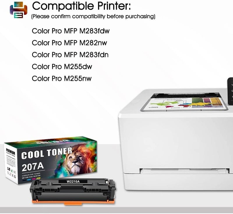 كول تونر خرطوشة حبر بديلة متوافقة مع طراز Cool Toner 207A، لأجهزة HP 207A و207X من سلسلة Color Laserjet Pro MFP، بموديلات M283fdw، M255dw، M282nw، M283fdn، M255nw، W2210A، W2211A، W2212A، W2213A – الألوان: أسود، أزرق، أصفر، مغناطيسي. - Image 2