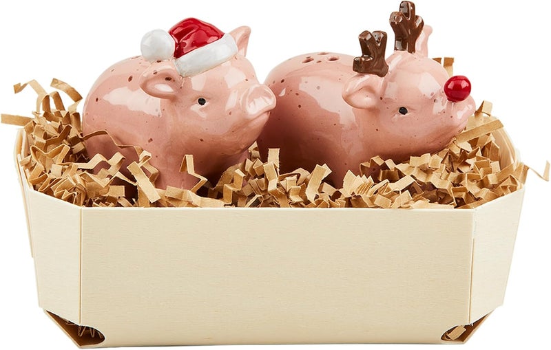 Mud Pie Pig Farm Animal Xmas Shaker Salt  Pepper 2 12 x 2 12 PINK